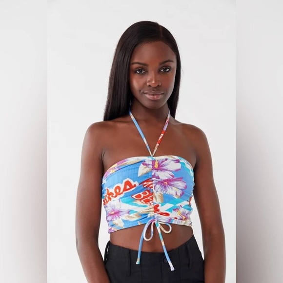Urban Outfitters Tops - NWT Urban Outfitters Trina Tropical Print Cinched Halter Crop Top Size Large $34